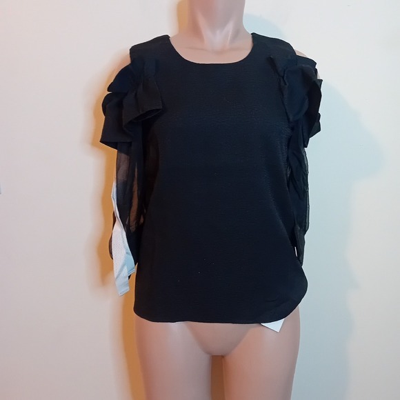 New‎ NWT Japan Women's Cold Shoulder Mesh Bow Office Wear Professional Blouse M - Picture 2 of 16